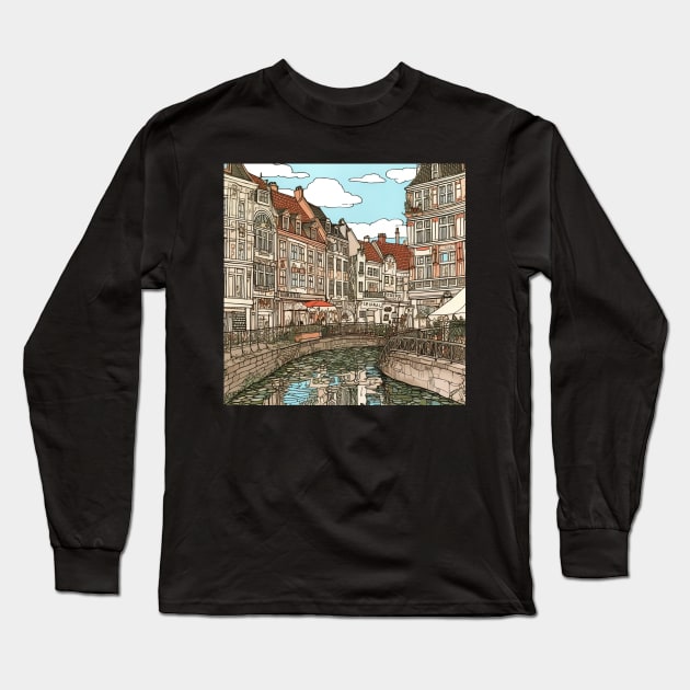 Aarhus city drawin Long Sleeve T-Shirt by ComicsFactory